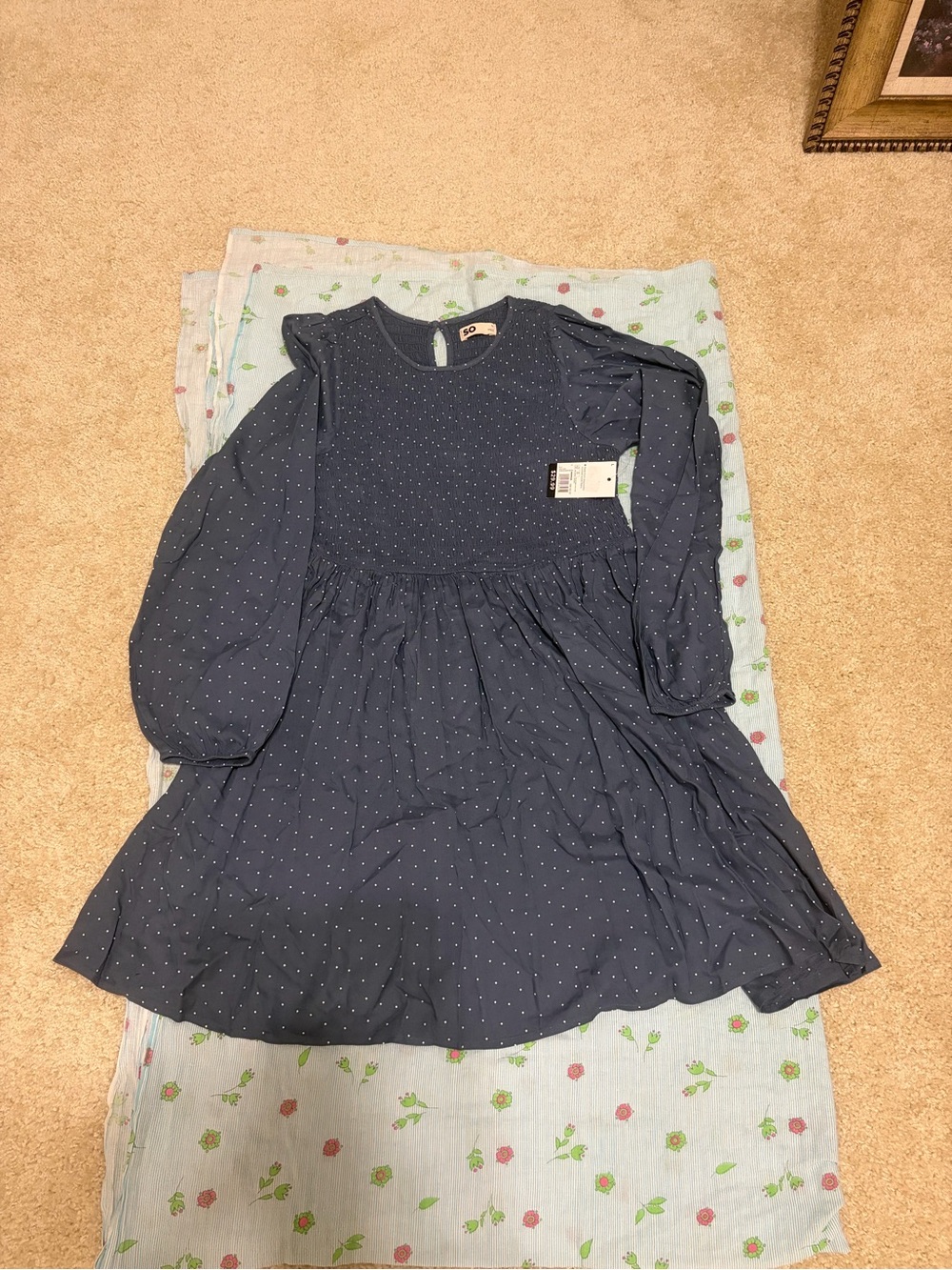 Kohl's greyish blue Blue Dot Puff-Sleeve women Dress